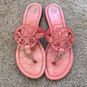 Pink Tory Burch Miller Croc-Embossed Sandals